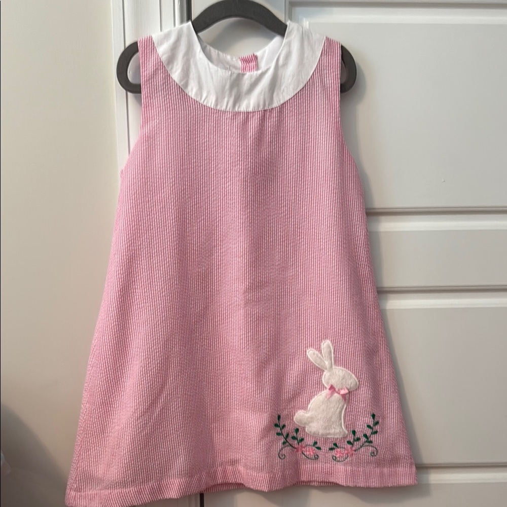 Pink Sleeveless Dress with Bunny Embroidery